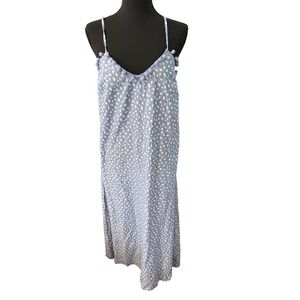Simply Southern Womens XL Blue White Spotted Pom Pom Trim Midi CamiSlip Dress
